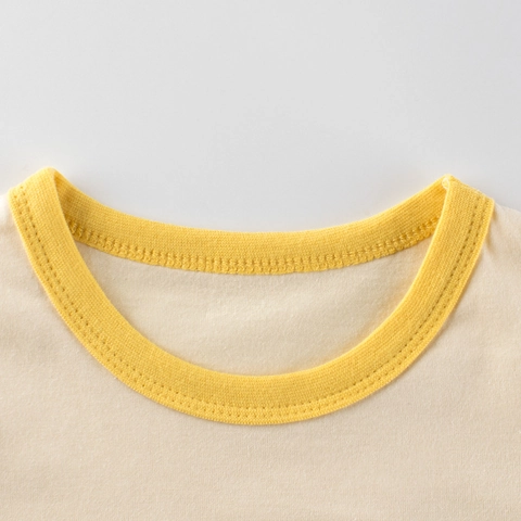 T-Shirt Bambini Maniche Corte Cotone Stampa Orso Cartone Animato Girocollo Contrasto Top Casual Crema Per Ragazze Piccole
