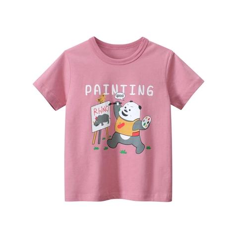 Camiseta De Manga Corta Para Niñas Puro Algodón Transpirable Estampado De Pintura De Animales Dibujos Animados Top Casual Verano