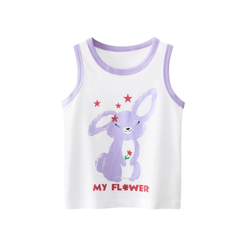 Canotta Ragazza 100% Cotone Senza Maniche Motivo Coniglio Cartone Animato Gilet Estate Casual Abbigliamento Bambini