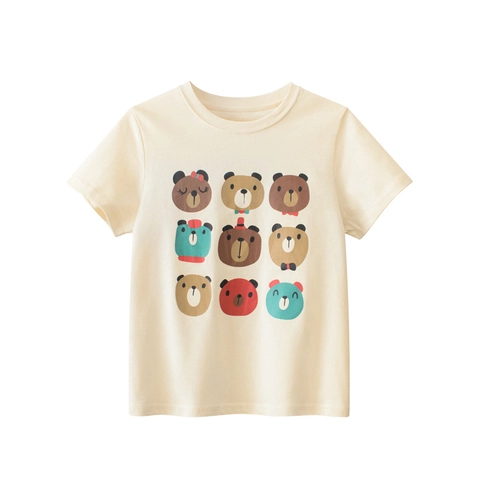 Kids Short Sleeve T-Shirt Pure Cotton Round Neck Cartoon Bear Graphic Summer Casual Tops For Boys Girls