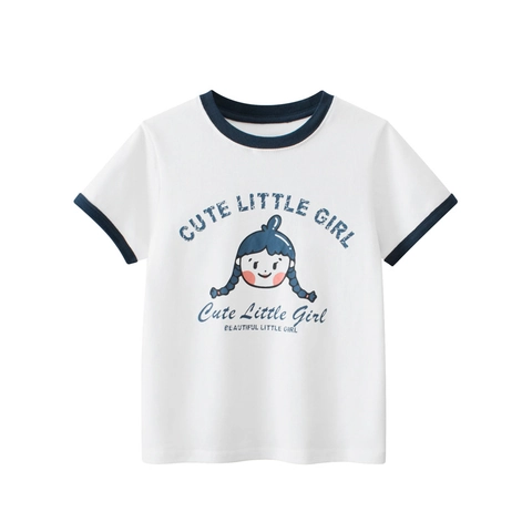 Maglietta Ringer a Maniche Corte in 100% Cotone per Ragazze Con Bordi a Contrasto Girocollo Top Estivo Con Stampa Cartoon