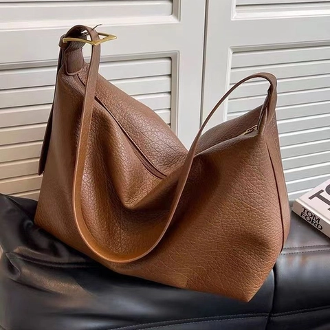 Damen Retro Lychee-Muster PU Leder Hobo Bag Große Kapazität Schulter Umhängetasche Minimalistische Tote Bag Mit Verstellbarem Gurt