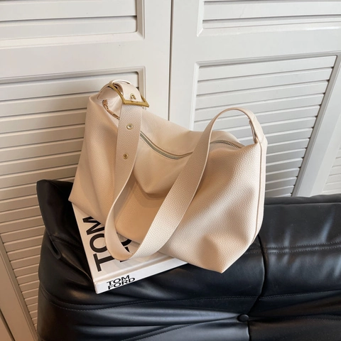 Damen Retro Lychee-Muster PU Leder Hobo Bag Große Kapazität Schulter Umhängetasche Minimalistische Tote Bag Mit Verstellbarem Gurt