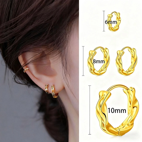 Mobius Twisted Hoop Earrings Copper Double Layer Wave Geometric Huggies Minimalist French Style Jewelry For Women
