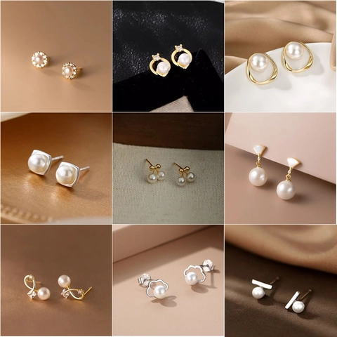 French Light Luxury Artificial Pearl Stud Earrings With 925 Sterling Silver Earring Post Bow Cherry Heart Elegant Jewelry For Women