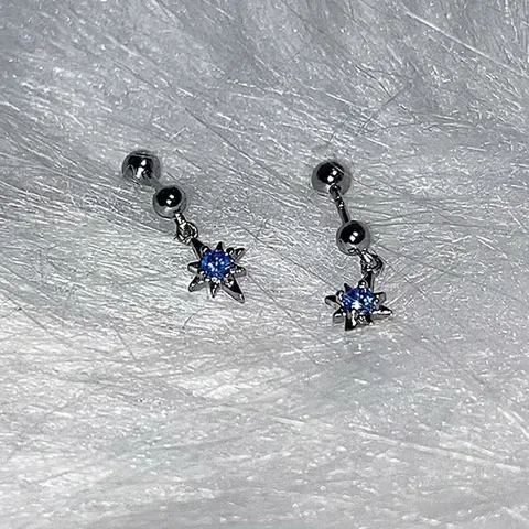 Star Pendant Drop Earrings Blue Stone Copper Jewelry With Copper Earring Post Shiny Silver Tone Star Accessory For Women