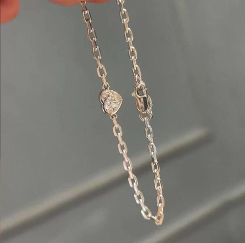 Heart Shaped Sparkling Zircon Bracelet Copper Silver Plated Elegant Minimalist Versatile Daily Jewelry For Women