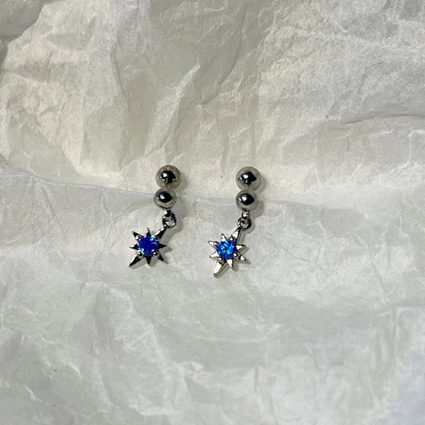 Star Pendant Drop Earrings Blue Stone Copper Jewelry With Copper Earring Post Shiny Silver Tone Star Accessory For Women