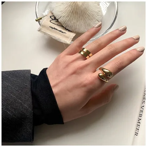 Minimalist Adjustable Open Ring Spiral Wrap And Waterdrop Geometric Plated Copper Finger Jewelry For Women Chic