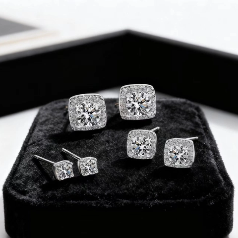 Boucles D'oreilles Puces Halo Carrées Cuivre Micro Pavé Zircon Brillant Géométrique Minimaliste Bijoux Mode Femme Élégant