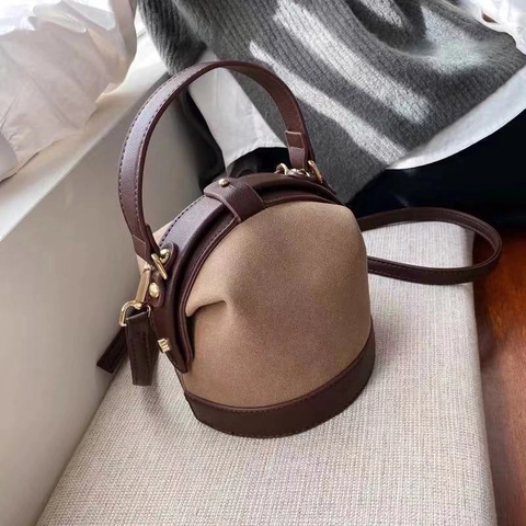 Bolso Bombonera Retro Color Contraste Cuero PU Textura Ante Mini Bolso Bandolera Con Asa De Mano Vintage Mujeres