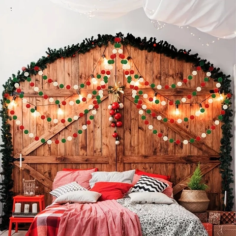 Guirnalda De Pompones De Navidad Bolas De Fieltro De Lana Poliéster Rojo Verde Blanco Decoración De Fiesta Colgante