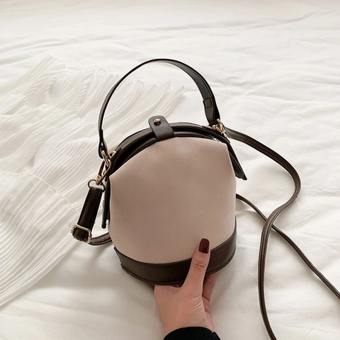Bolso Bombonera Retro Color Contraste Cuero PU Textura Ante Mini Bolso Bandolera Con Asa De Mano Vintage Mujeres