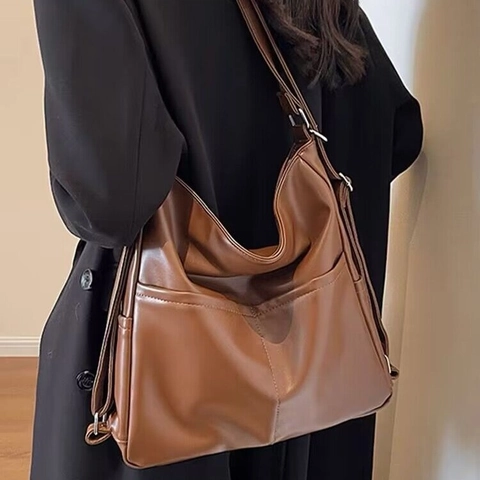 Mochila De Mujer Gran Capacidad Cuero PU Suave Bolso De Hombro Multifuncional Bolso Cruzado Para Viajes Diarios Casual Hobo