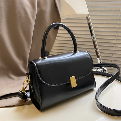 Women Crossbody Bag PU Leather Retro Small Square Handbag With Metal Lock Flap Top Handle Adjustable Shoulder Strap Casual