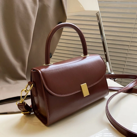 Women Crossbody Bag PU Leather Retro Small Square Handbag With Metal Lock Flap Top Handle Adjustable Shoulder Strap Casual
