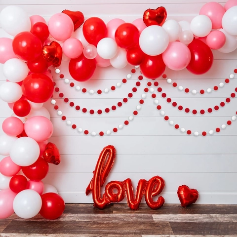 Red White Pompom Garland Polyester Felt Ball String Decoration For Christmas Valentine Day Party Home Wall Hanging Decor