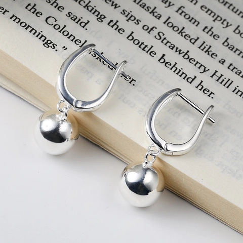 Round Ball Drop Hoop Earrings Polished Brass Minimalist Geometric Versatile Daily Jewelry Women