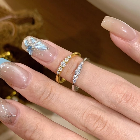 Minimalistischer Zirkon Ring Kupfer Verstellbares Offenes Design Täglicher Modeschmuck Für Frauen