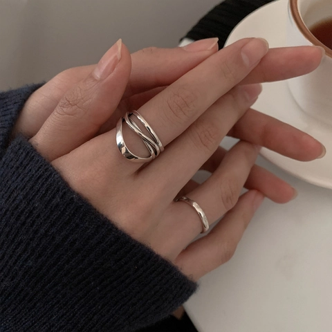 Multi-Layer Cross-Line Intertwined Open Ring Copper Geometric Hollow Minimalist Elegant Jewelry For Women