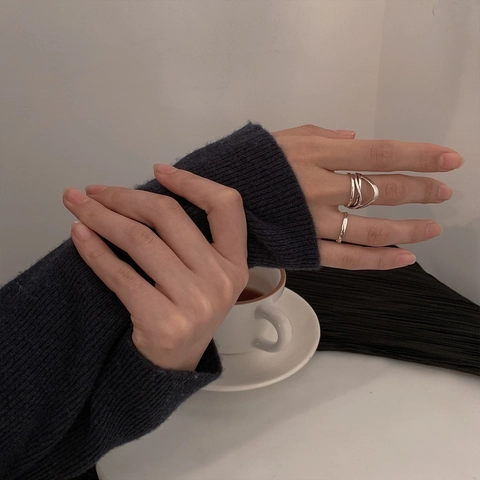 Multi-Layer Cross-Line Intertwined Open Ring Copper Geometric Hollow Minimalist Elegant Jewelry For Women