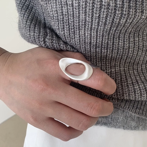 Hohler Wassertropfen Geometrischer Ring Matt Silber Kupfer Verstellbar Offen Unregelmäßiger Minimalistischer Schmuck Damen