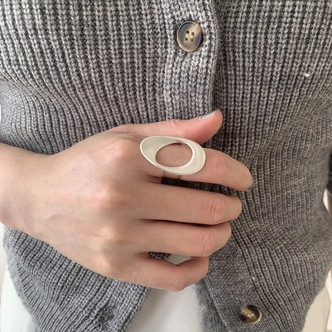 Hohler Wassertropfen Geometrischer Ring Matt Silber Kupfer Verstellbar Offen Unregelmäßiger Minimalistischer Schmuck Damen