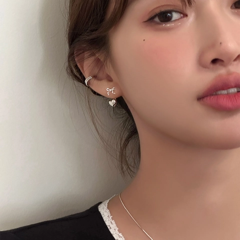 Bow Heart Stud Earrings French Elegant Copper Dangle Earrings For Women Jewelry