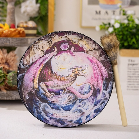 Sjamanendrum Drakenpatroon Etnische Handtrommel En Hamer Multiplex Polyester Voor Meditatie Muziek Genezing Spiritueel Decor