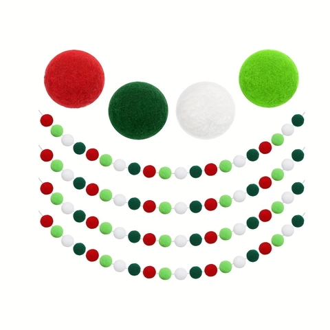 Guirnalda De Pompones De Navidad Bolas De Fieltro De Lana Poliéster Rojo Verde Blanco Decoración De Fiesta Colgante
