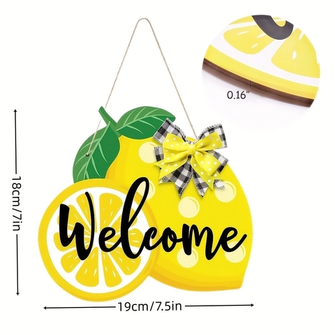 Summer Lemon Welcome Sign Wood Door Hanger Lemon Slice Hanging Ornament With Bow For Front Door Home Decor Wall Hanging
