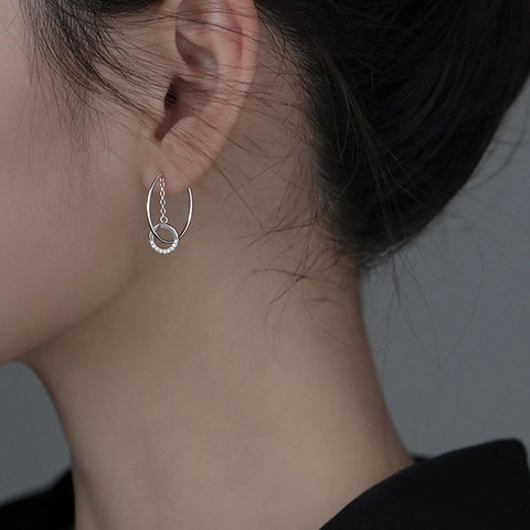 Geometric C-Shape Double Circle Dangle Earrings Brass Cubic Zirconia Micro Pave Jewelry For Women