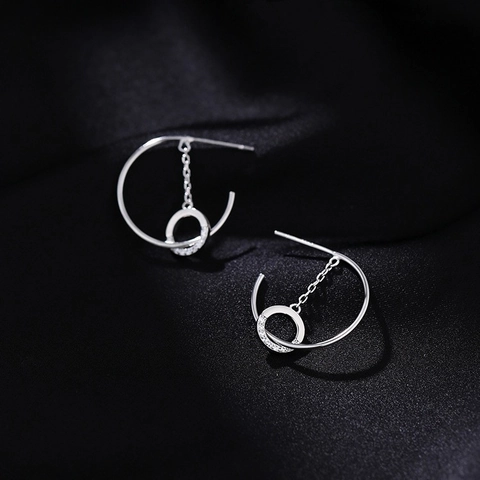 Geometric C-Shape Double Circle Dangle Earrings Brass Cubic Zirconia Micro Pave Jewelry For Women