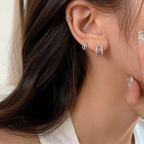 Geometrische C-Vormige Zirkonia Oorbellen Gelaagde Koperen Ear Cuffs Voor Dames Koreaanse Stijl Minimalistische Sieraden