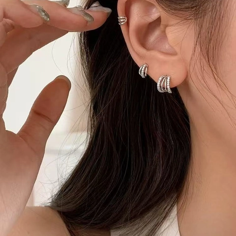 Geometrische C-Vormige Zirkonia Oorbellen Gelaagde Koperen Ear Cuffs Voor Dames Koreaanse Stijl Minimalistische Sieraden