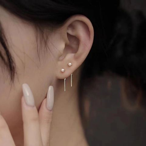 Minimalist Copper Artificial Pearl Threader Earrings With Long Chain Tassel Elegant High-End Style Jewelry Accessory For Women