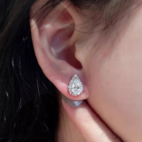 Orecchini A Lobo In Zircone A Forma Di Pera Goccia D'acqua Con Perno In Rame Halo Elegante Gioielli Per Donne