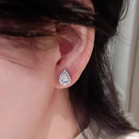Orecchini A Lobo In Zircone A Forma Di Pera Goccia D'acqua Con Perno In Rame Halo Elegante Gioielli Per Donne