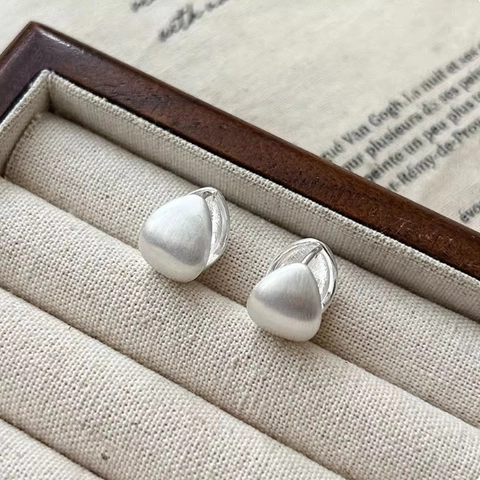 Matte Brushed Teardrop Hoop Earrings Silver Color Copper Metal Minimalist Geometric Small Semi Circle For Women