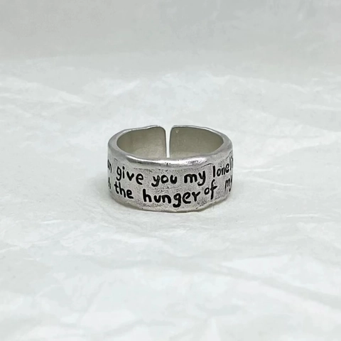 Gravierter Poesie Brief Verstellbarer Ring Kupfer Versilbert Minimalistisch Retro Ästhetisch Literarischer Schmuck Damen Herren
