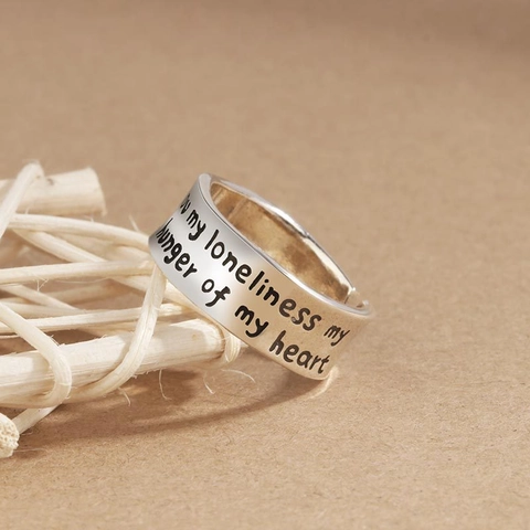 Gravierter Poesie Brief Verstellbarer Ring Kupfer Versilbert Minimalistisch Retro Ästhetisch Literarischer Schmuck Damen Herren