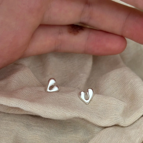 Heart Shaped Stud Earrings Copper With 925 Sterling Silver Earring Post Liquid Metal Fluid Minimalist Delicate For Women