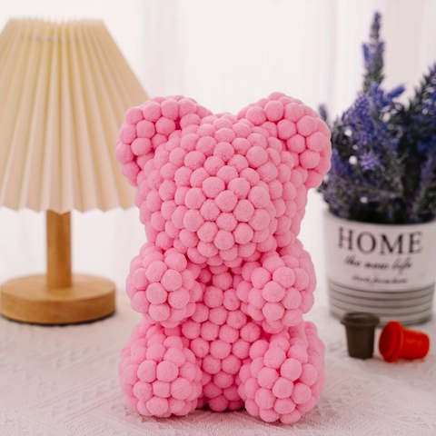 Handmade PE Foam Rose Bear Pompom Teddy Bear Ornament For Valentine's Day Mother's Day Birthday Gift Home Party Decoration Ribbon Detail