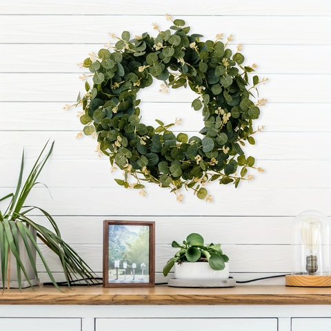 Artificial Eucalyptus Money Leaf Wreath 45cm Greenery Garland For Front Door Wall Hanging Farmhouse Rustic Home Decoration