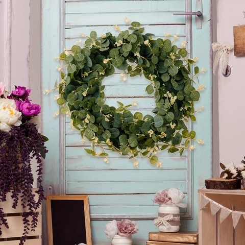 Artificial Eucalyptus Money Leaf Wreath 45cm Greenery Garland For Front Door Wall Hanging Farmhouse Rustic Home Decoration