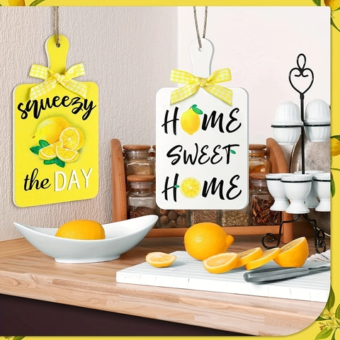 Lemon Wooden Hanging Sign Cutting Board Shaped Signs For Kitchen Farmhouse Decor Summer Party Lemonade Wall Decoration