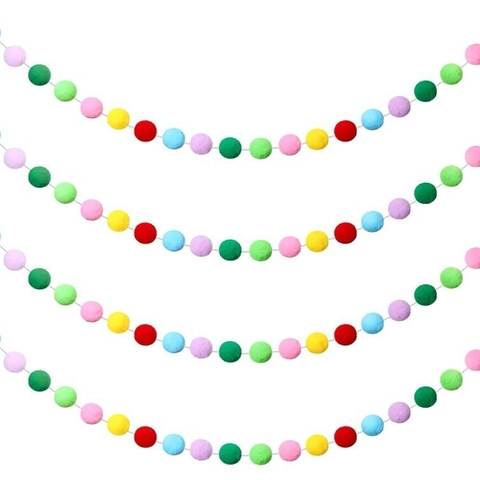 Polyester Felt Ball Garland Colorful Pom Pom Banner For Christmas Party Holiday Home Decor Nordic Style Wall Hanging Decoration
