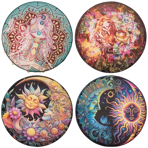 Bohemian Shaman Drum Wooden Handmade Sun Moon Goddess Percussion Instrument With Drumstick For Meditation Home Decor