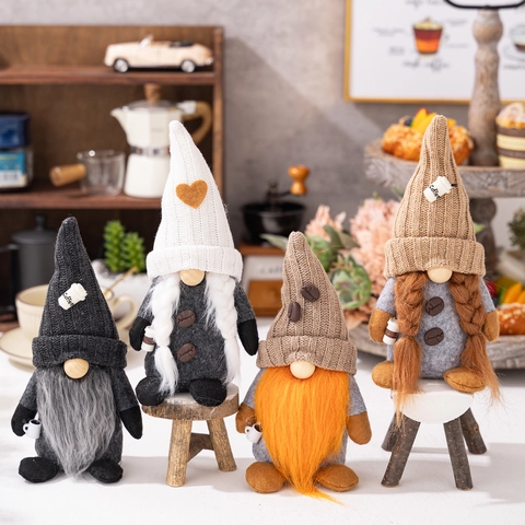 Gnomo di Peluche a Tema Caffè Cappello a Maglia Nano Rudolph con Tazza da Caffè Decorazione per Tavolo da Bar Casa Statuina