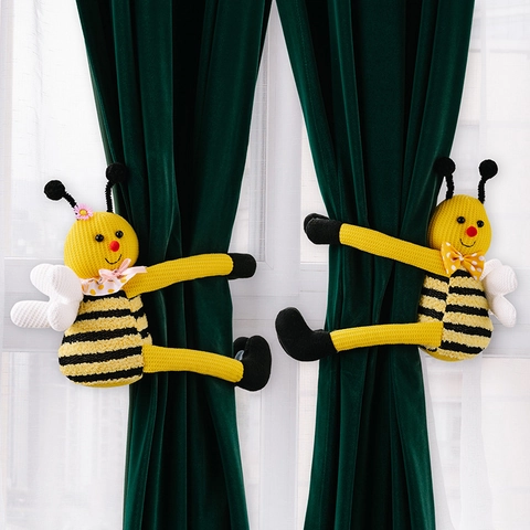 Abrazaderas de Cortina de Abejorro de Punto Lindos Dibujos Animados Hebillas Fijas Decorativas de Ventana de Abeja Accesorios de Decoración del Hogar Tejidos de Poliéster